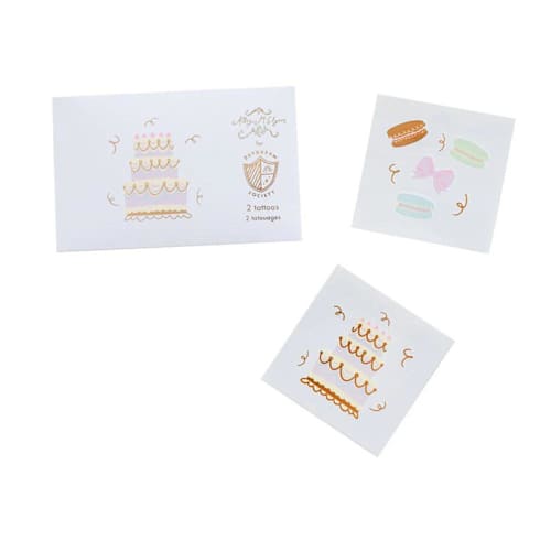 This is a multicolor party favors by Jollity and Co called let them eat cake temporary tattoos in standard