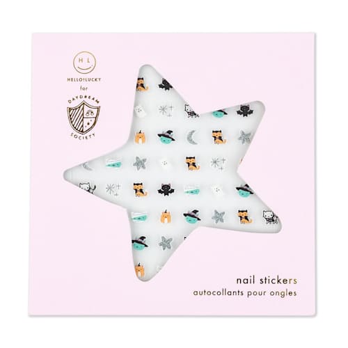 This is a multicolorassorted-colors party favors by Jollity and Co called meowloween nail stickers - set of 1 sheet, 100 nail stickers in standard