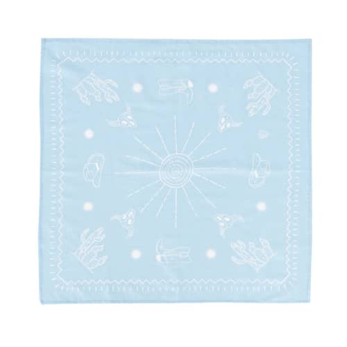This is a blue party favors by Jollity and Co called yeehaw "sun" bandana in standard
