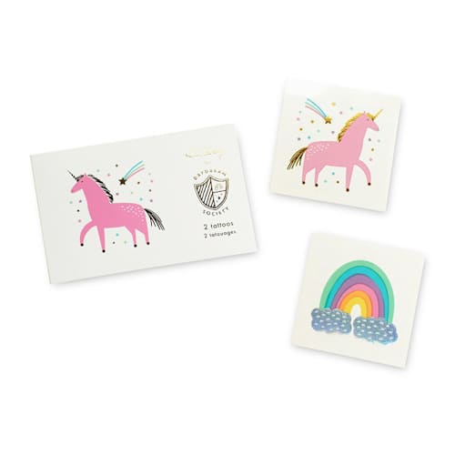 This is a multicolor party favors by Jollity and Co called unicorn + rainbows temporary tattoos - pack of 2 in standard