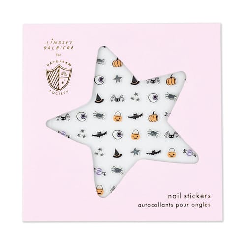 This is a multicolorassorted-colors party favors by Jollity and Co called hocus pocus nail stickers - set of 1 sheet, 100 nail stickers in standard
