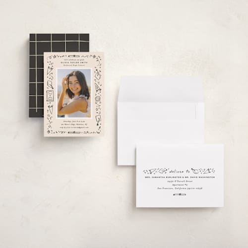 This is a sand graduation invitations with standard by Creo Study called iconic printing on recycled smooth signature in grand