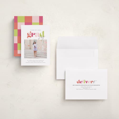 This is a tropical graduation invitations with standard by Itsy Belle Studio called colors printing on recycled smooth signature in grand