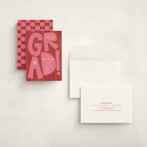 This is a ruby graduation invitations with standard by Erin Kessler called grad! printing on signature in grand