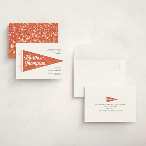 This is a cardinal graduation invitations with standard by Catherine Culvenor called pennant party printing on signature in grand