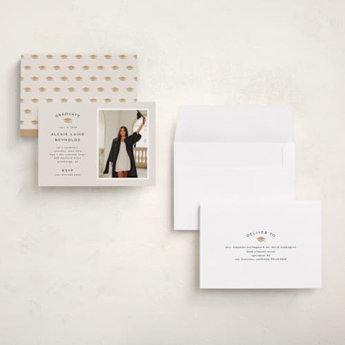 This is a ecru graduation invitations with standard by Hooray Creative called official party printing on recycled smooth signature in grand