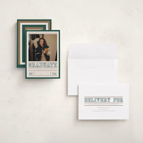 This is a vintage graduation invitations with standard by Erin L. Wilson called varsity frame printing on recycled smooth signature in grand