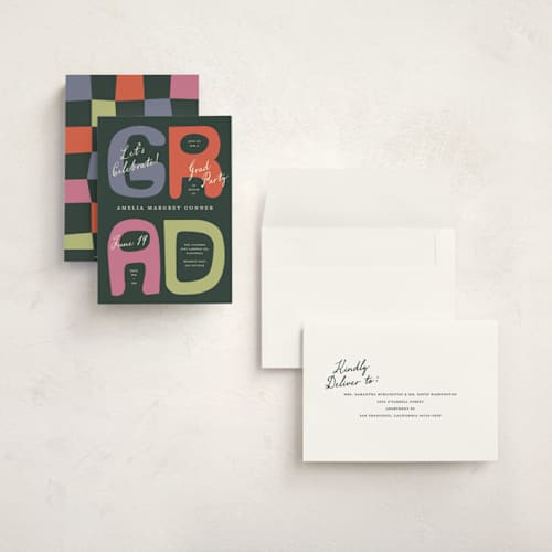This is a funky graduation invitations with standard by Pixel and Hank called chunk printing on signature in grand