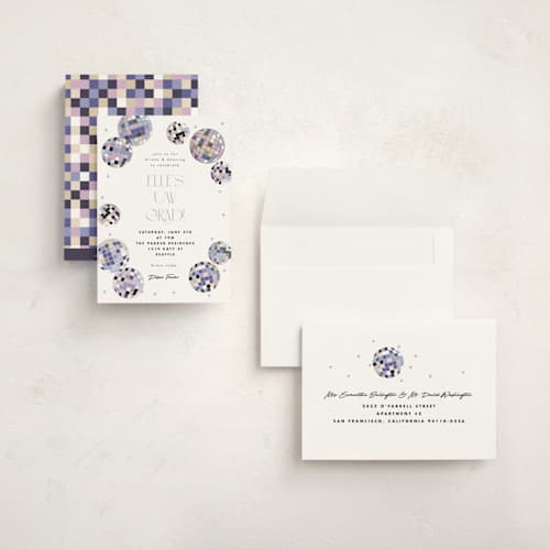 This is a skyline graduation invitations with standard by Corinne Malesic called disco fever printing on signature in grand