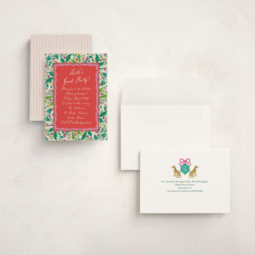 This is a peony graduation invitations with standard by Jackie Crawford called whimsical hand illustrated crest printing on signature in grand