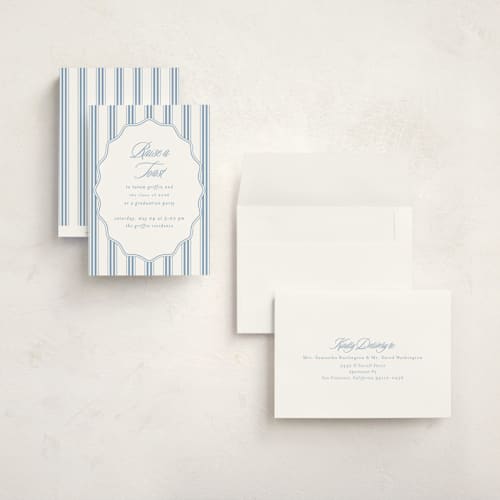 This is a provincial blue graduation invitations with standard by Creo Study called stately printing on signature in grand