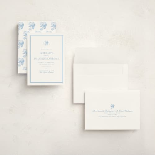This is a sky blue graduation invitations with standard by Megan Davis called chesapeake printing on signature in grand