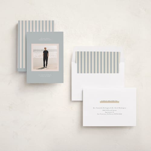 This is a sky graduation announcements with standard by JoAnn Jinks called minimal printing on recycled smooth signature in standard