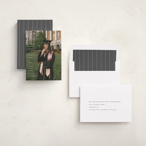 This is a snow graduation announcements with standard by Lauren Chism called along side printing on recycled smooth signature in standard