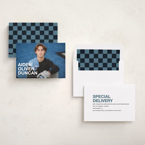 This is a cloud graduation announcements with standard by Maria Alou called the graduate printing on recycled smooth signature in standard