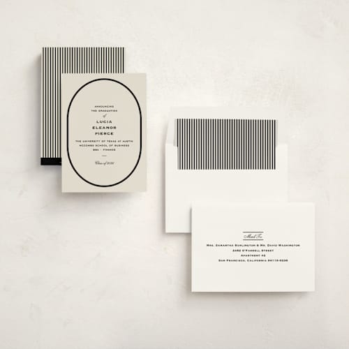 This is a tuxedo graduation announcements with standard by Megan Davis called commence printing on signature in standard