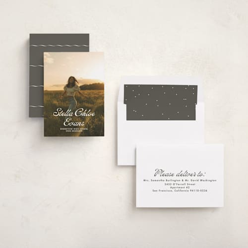 This is a cloud graduation announcements with standard by Lea Delaveris called days gone by printing on recycled smooth signature in standard