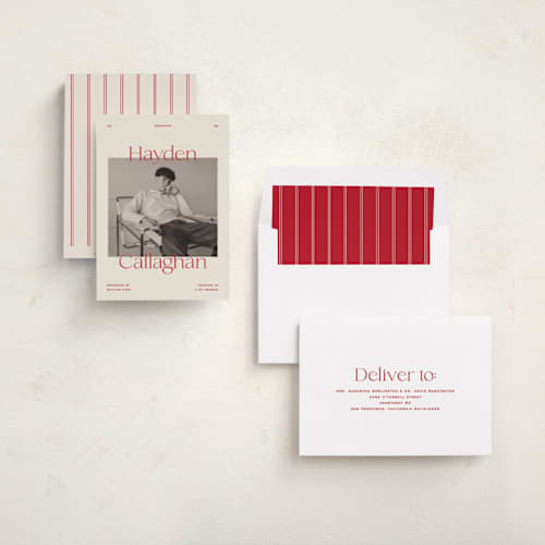 This is a scarlet graduation announcements with standard by Ellen Schlegelmilch called hayden printing on recycled smooth signature in standard