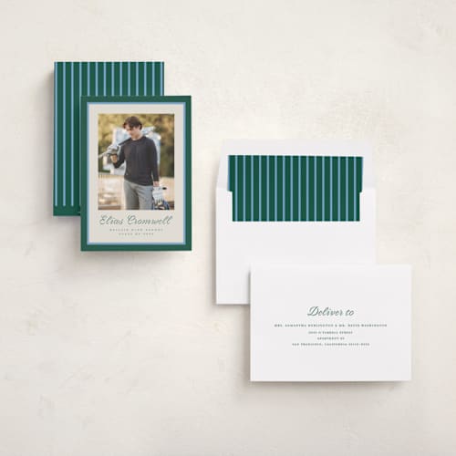 This is a forest graduation announcements with standard by Pati Cascino called duo colors printing on recycled smooth signature in standard