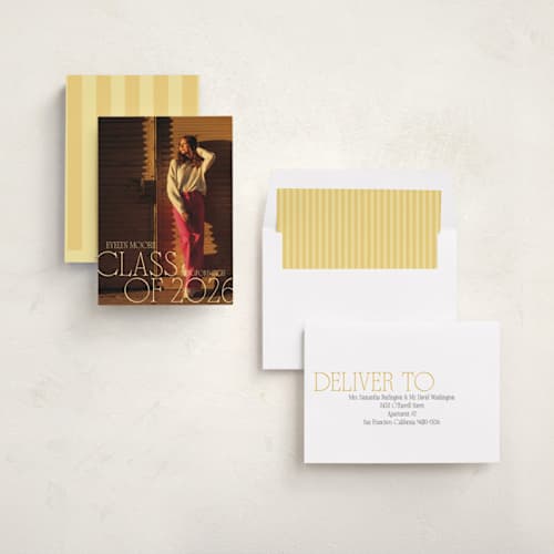 This is a golden hour graduation announcements with standard by Leia Matt called edge play printing on recycled smooth signature in standard