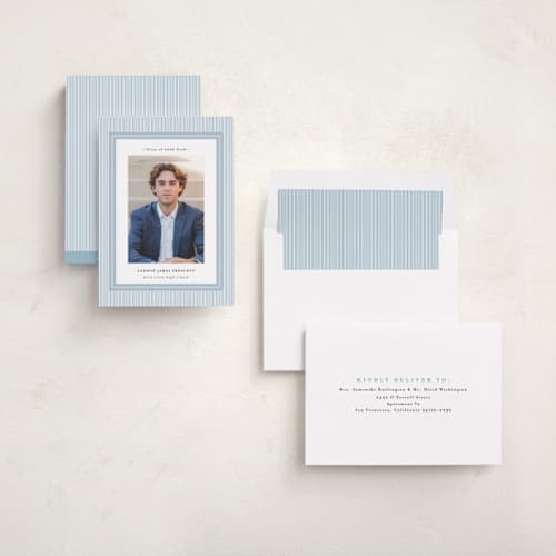 This is a sky graduation announcements with standard by Shirley Lin Schneider called seersucker printing on recycled smooth signature in standard