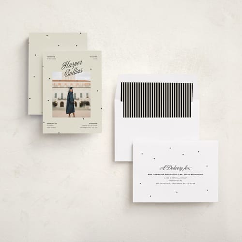 This is a butter graduation announcements with standard by Pixel and Hank called the modern printing on recycled smooth signature in standard