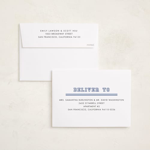 This is a royal graduation announcements with standard by Stacey Meacham called letterman printing on recycled smooth signature in standard