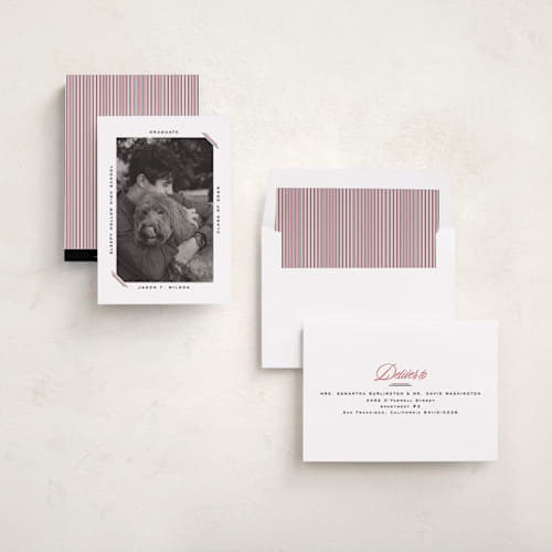 This is a coal graduation announcements with standard by Claudia Orengo called color stripes printing on recycled smooth signature in standard
