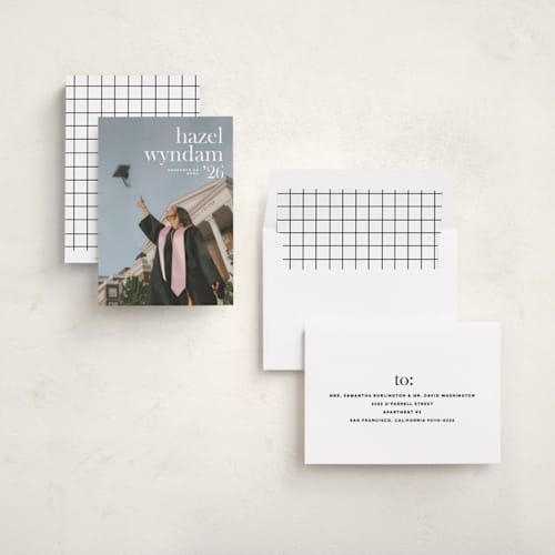 This is a moon graduation announcements with standard by Bryanna Mehner called crest printing on recycled smooth signature in standard