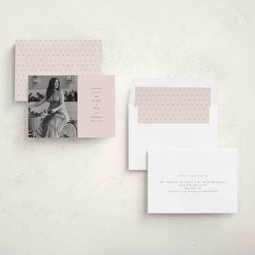 This is a champagne graduation announcements with standard by Lori Wemple called simplicty printing on recycled smooth signature in standard