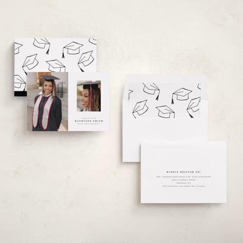 This is a salt graduation announcements with standard by Joyce Pinheiro called go far printing on recycled smooth signature in standard