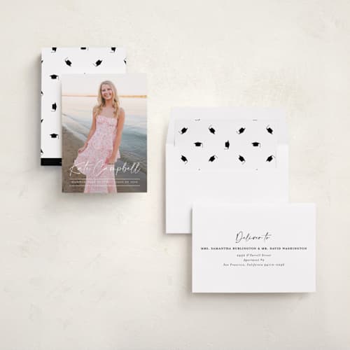 This is a linen graduation announcements with standard by Erica Krystek called signature grad printing on recycled smooth signature in standard