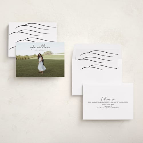 This is a onyx graduation announcements with standard by Eric Ransom called high script printing on recycled smooth signature in standard