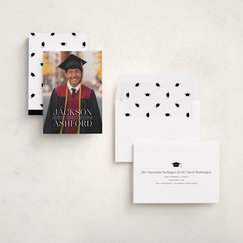 This is a limestone graduation announcements with standard by Erica Krystek called classy stack printing on recycled smooth signature in standard
