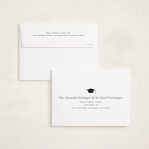 This is a limestone graduation announcements with standard by Erica Krystek called classy stack printing on recycled smooth signature in standard