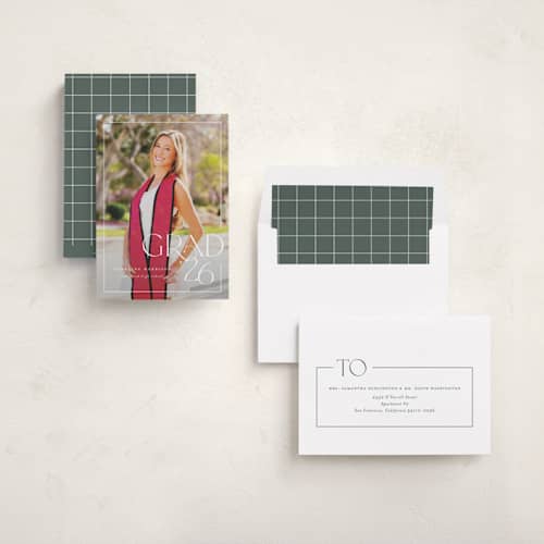 This is a snow graduation announcements with standard by Lauren Chism called broken border printing on recycled smooth signature in standard