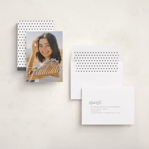 This is a cotton graduation announcements with standard by Carmia C. called swooping printing on recycled smooth signature in standard