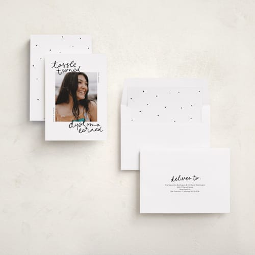 This is a noir graduation announcements with standard by Abbigail Lim called tassel turned, diploma earned printing on recycled smooth signature in standard