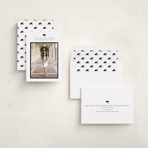 This is a cotton graduation announcements with standard by Stacey Meacham called elegant frame printing on recycled smooth signature in standard