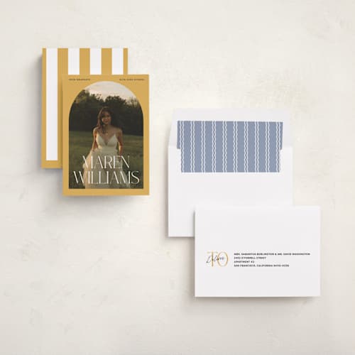 This is a sunshine graduation announcements with standard by Robert and Stella called in vogue printing on recycled smooth signature in standard