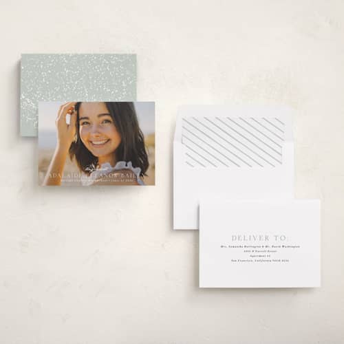 This is a cotton graduation announcements with standard by Emily Sabol Goss called graceful printing on recycled smooth signature in standard
