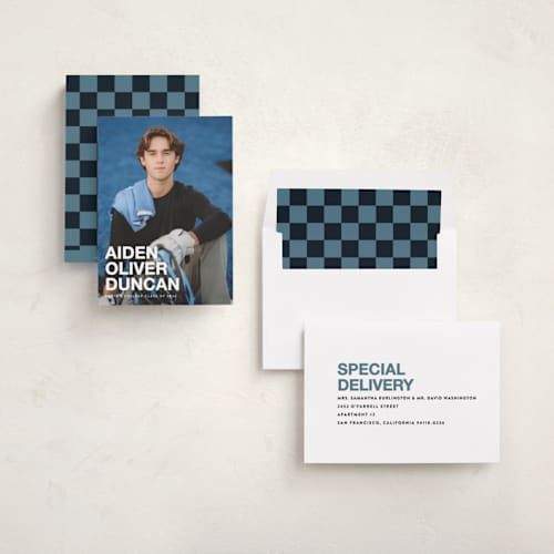 This is a cloud graduation announcements with standard by Maria Alou called the graduate printing on recycled smooth signature in standard