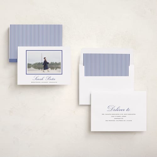 This is a indigo graduation announcements with standard by Sara Hicks Malone called longwood printing on recycled smooth signature in standard