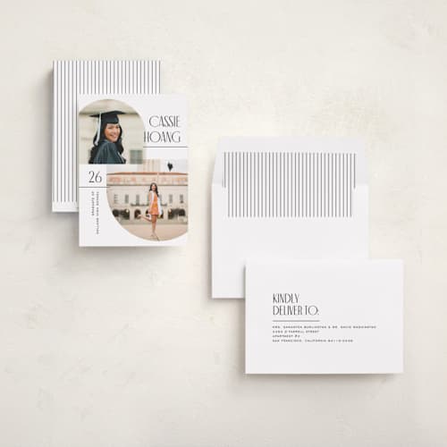 This is a snow graduation announcements with standard by Pixel and Hank called geo duo printing on recycled smooth signature in standard