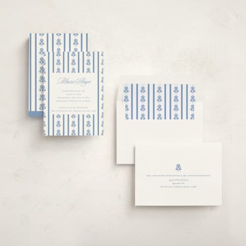 This is a provincial blue graduation announcements with standard by Erin German called sweet garden printing on signature in standard