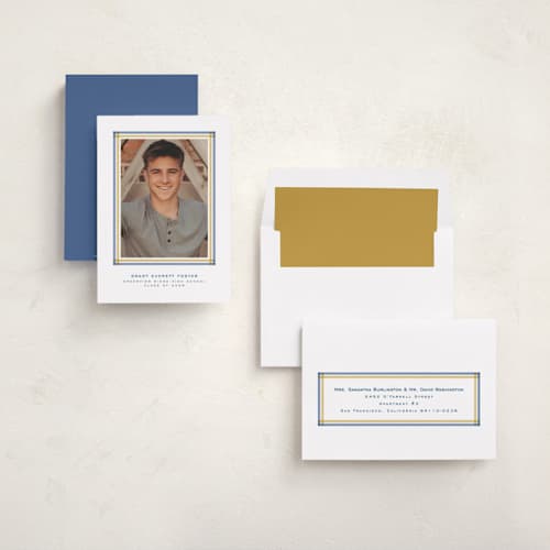 This is a night sky graduation announcements with standard by Lea Delaveris called woven frame printing on recycled smooth signature in standard