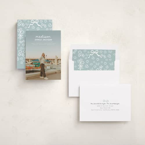 This is a snow graduation announcements with standard by Stephanie Heinrich Godbout called handwritten stack printing on recycled smooth signature in standard