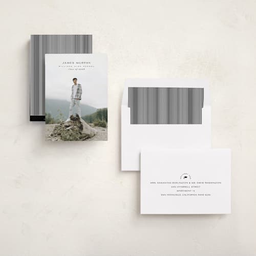 This is a mortarboard graduation announcements with standard by Owl and Toad called understated printing on recycled smooth signature in standard