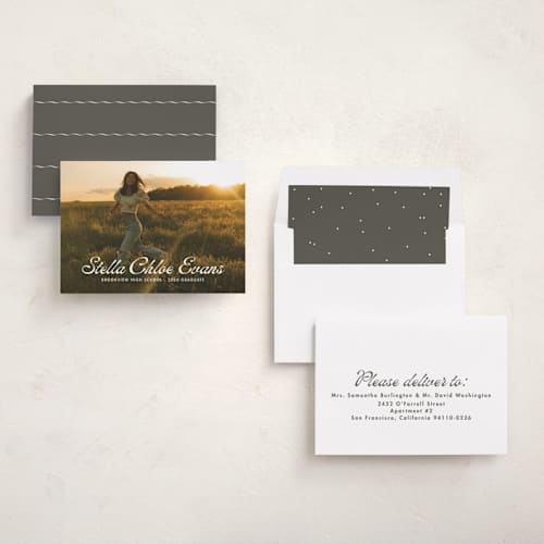 This is a cloud graduation announcements with standard by Lea Delaveris called days gone by printing on recycled smooth signature in standard