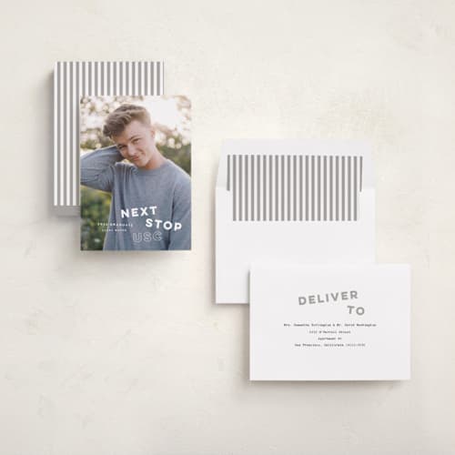 This is a pearl graduation announcements with standard by Sara Hicks Malone called next stop printing on recycled smooth signature in standard
